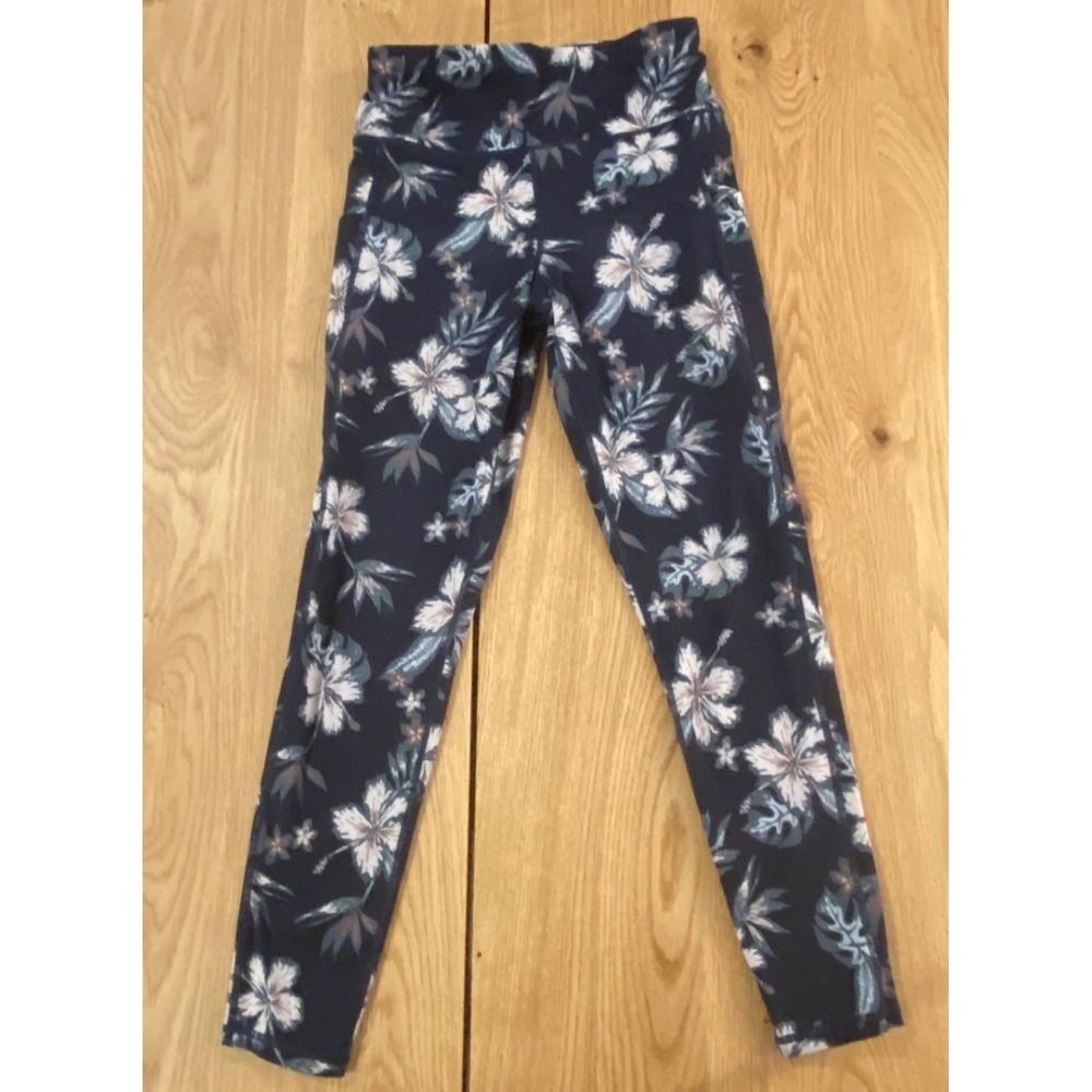 Vuori Leggings Women's Black Floral Graphic Pockets XS Yoga Stretch Fit